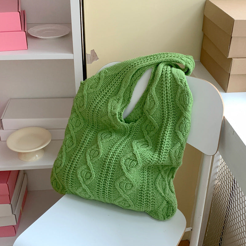 Women Retro Hollow Knitted Shoulder Tote Bag