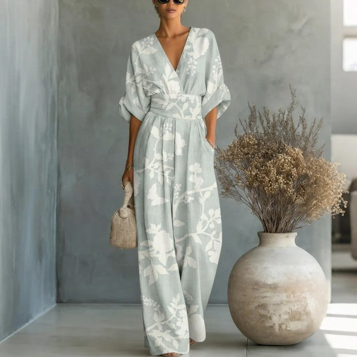 Women Waist-cinched Printed Jumpsuit