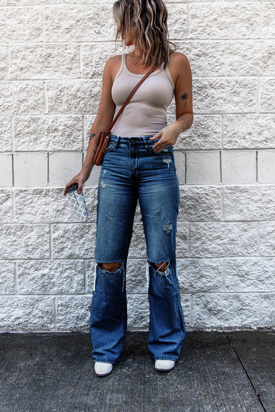 Women's American Retro Ripped High Waist  Boot-cut Pants