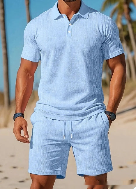 Men's Casual Beach Lapel Summer Comfortable Shorts Set
