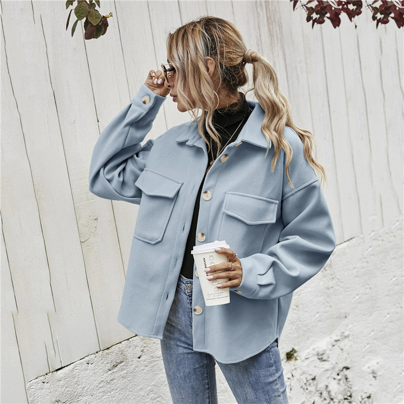 Women Winter Lapel Thick Woolen Cloth shirt