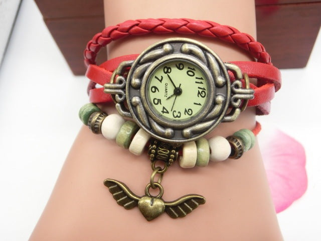 Vintage Fly Heart Pendant Belt bracelet Watch