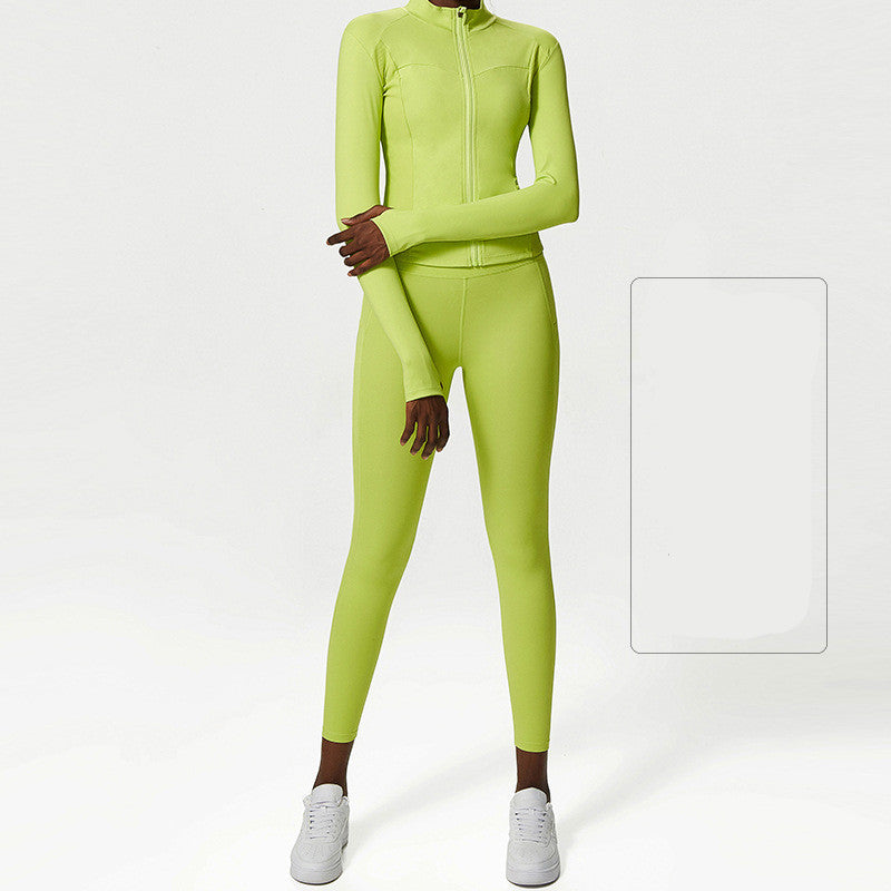 Women Nude Yoga Wear Jacket Pants Set