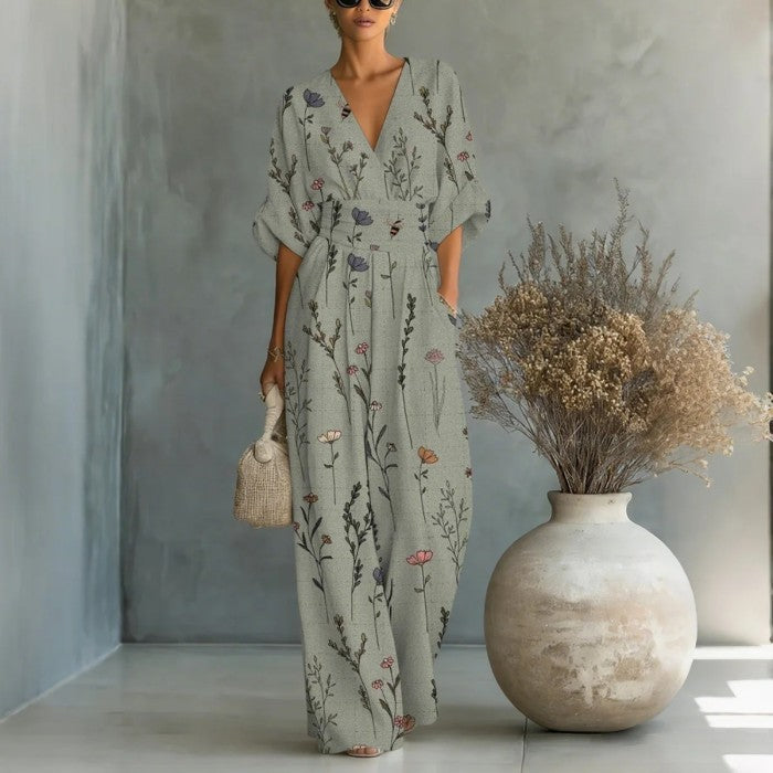 Women Waist-cinched Printed Jumpsuit