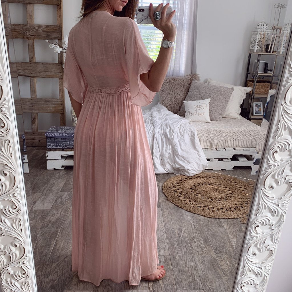 Women Lace cardigan solid Maxi dress