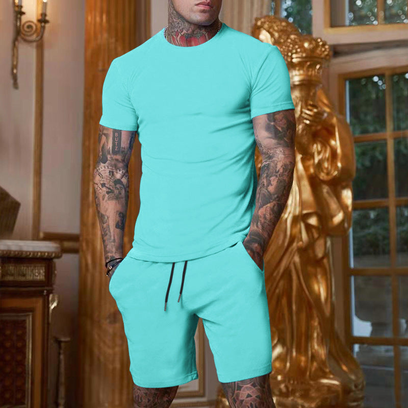 Men Fashion Solid Color Short Set