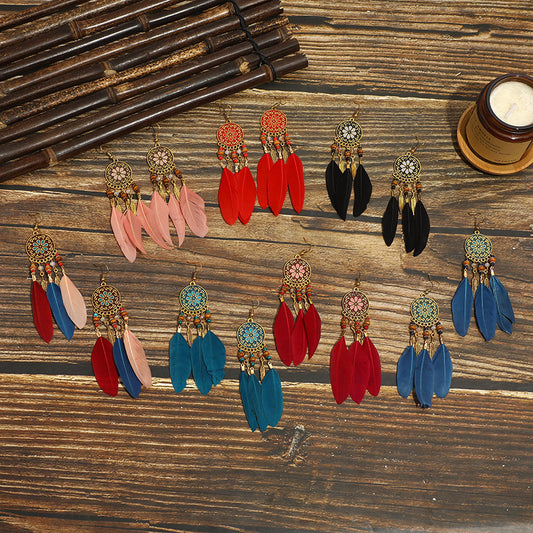 Women Tribal Feather Temperament  Earrings