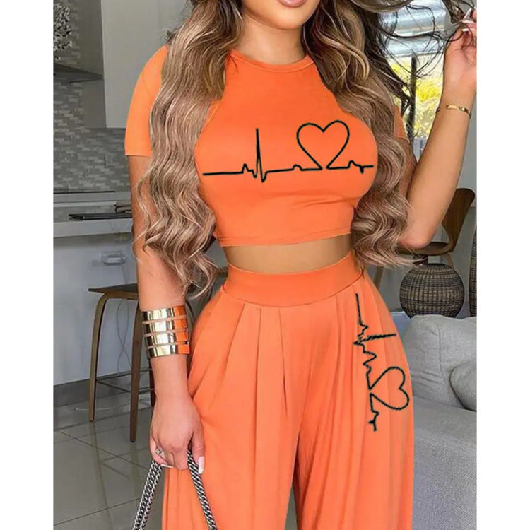 Women Oh My Heart Fashion Casual Printed Pants Set