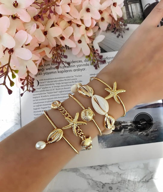 Women Starfish shell pearl combination bracelet