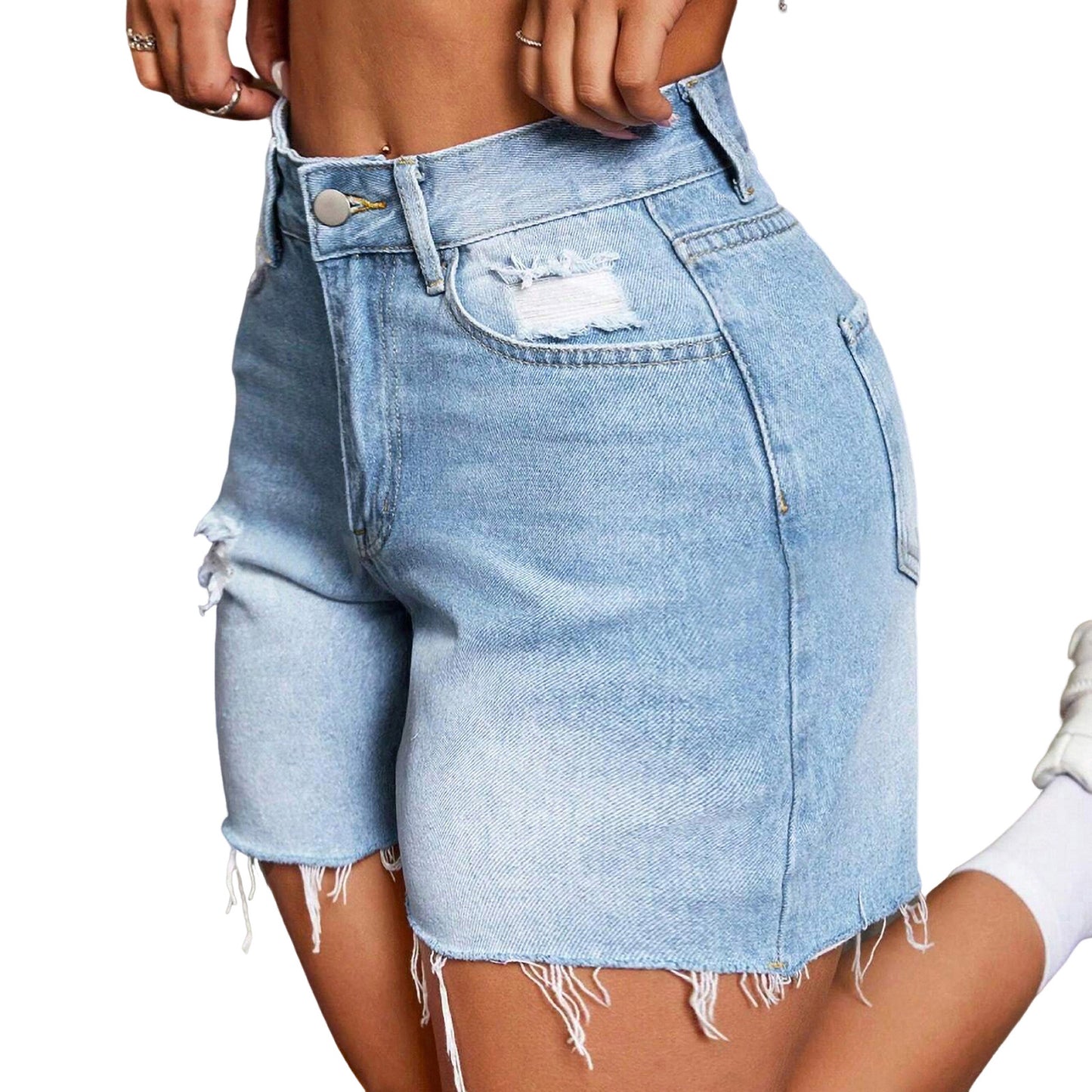 Womens Summer High Ripped Denim Shorts