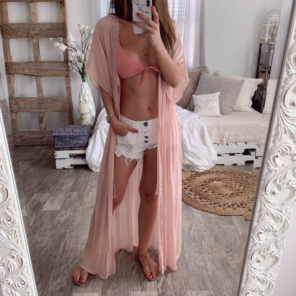 Women Lace cardigan solid Maxi dress