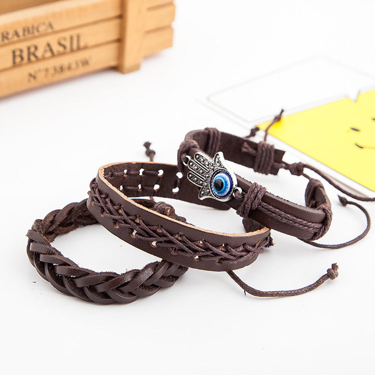 Men Cowhide Palm Eye Leather Bracelet