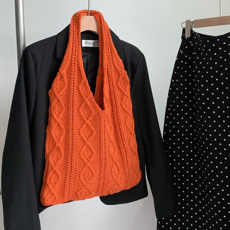 Women Retro Hollow Knitted Shoulder Tote Bag