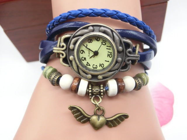 Vintage Fly Heart Pendant Belt bracelet Watch