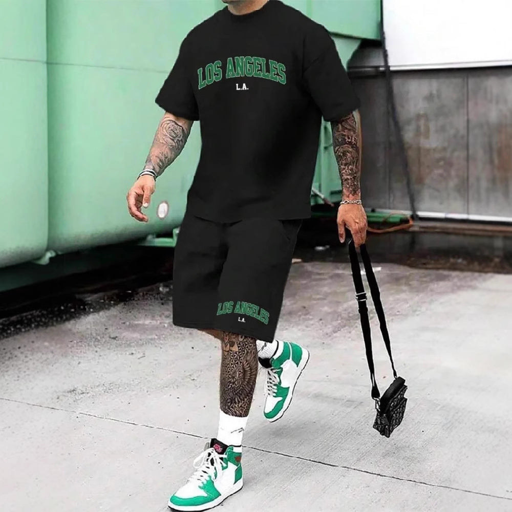 Men Personality Letter 3D Printing Shorts Set