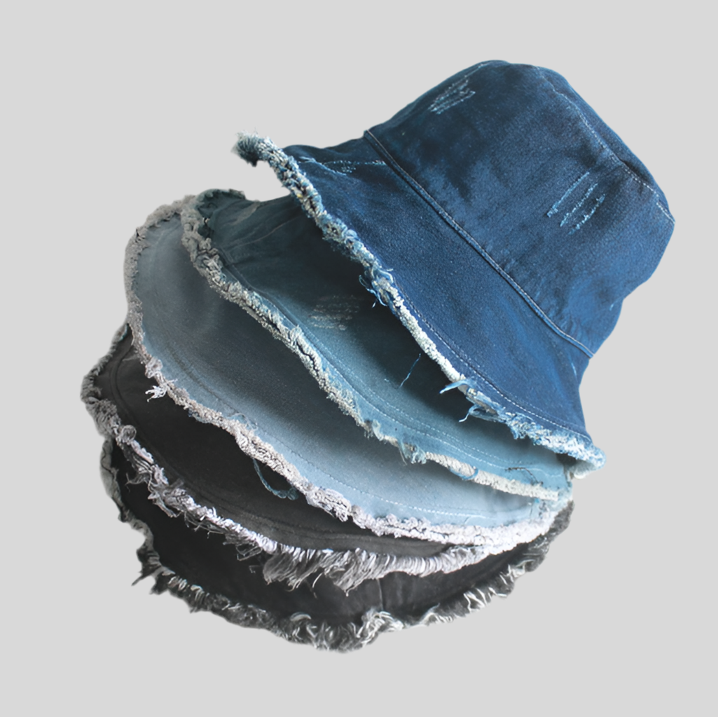 Women Summer Sunshade Raw Edge Denim Bucket Hat