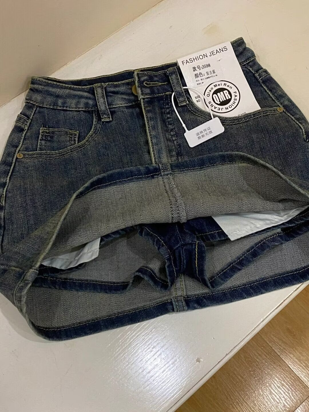 Women Retro Blue High Waist Denim Skort