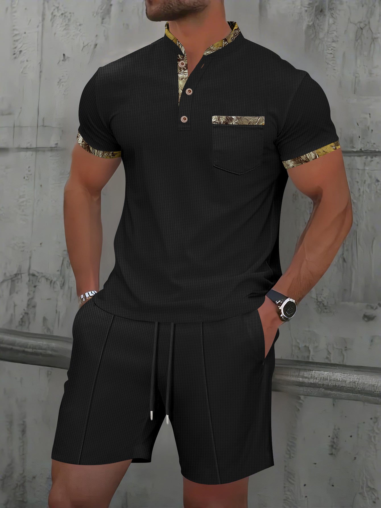 Men's Summer Waffle Camouflage Zipper Suit