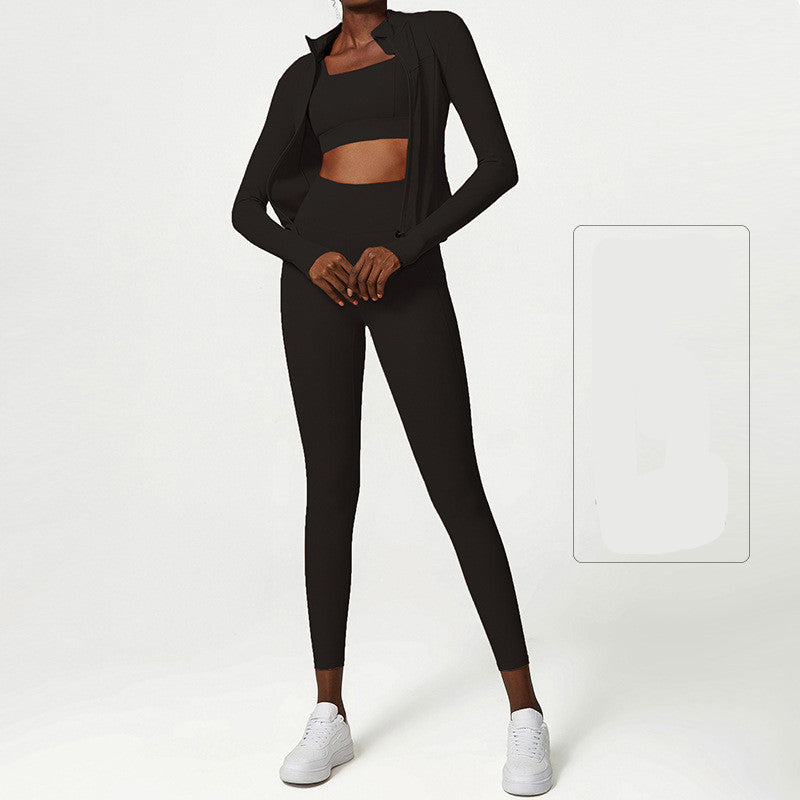 Women Nude Yoga Wear Jacket Pants Set