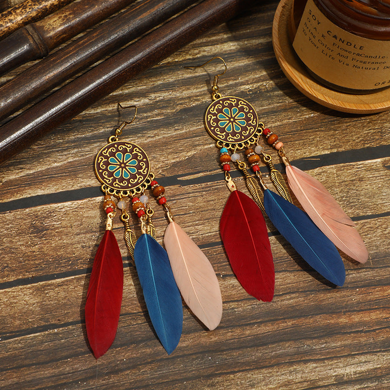 Women Tribal Feather Temperament  Earrings