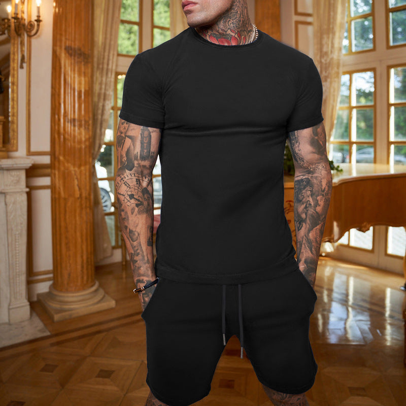 Men Fashion Solid Color Short Set