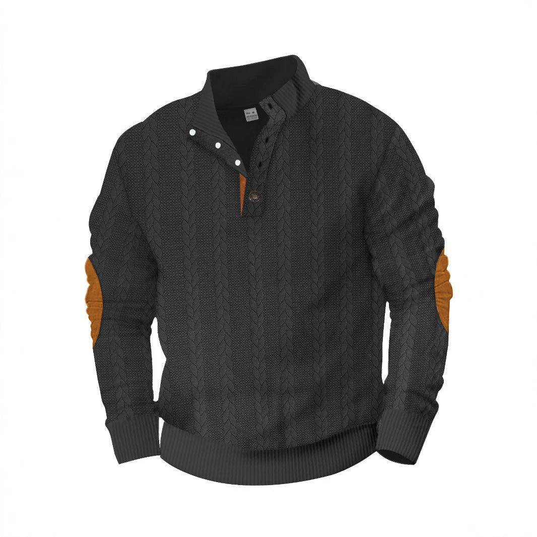 Men’s Jacquard Buckle Embroidered Patch Sweater