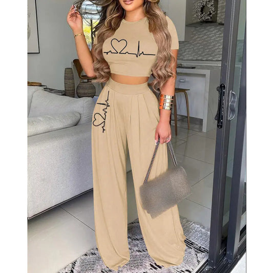 Women Oh My Heart Fashion Casual Printed Pants Set