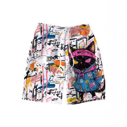 Men Cool Cat Graffiti Swim Shorts