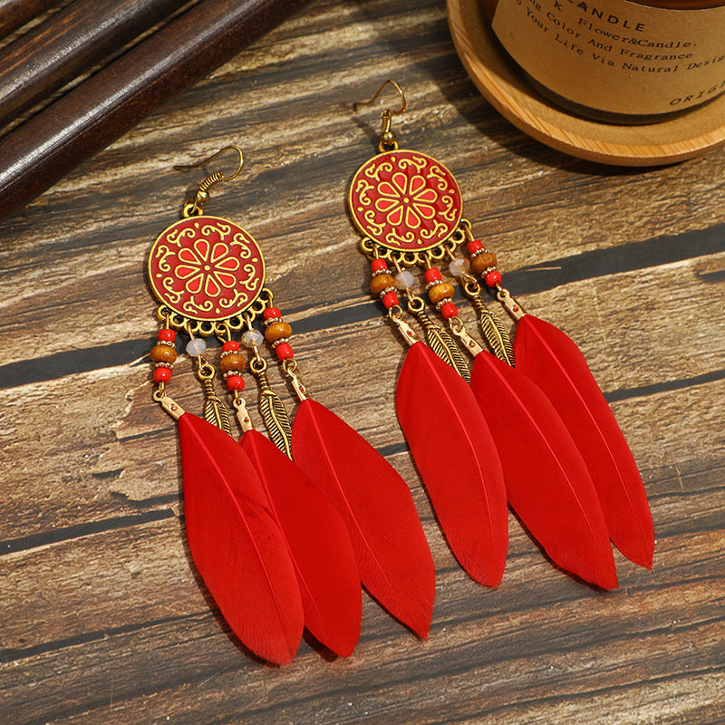 Women Tribal Feather Temperament  Earrings