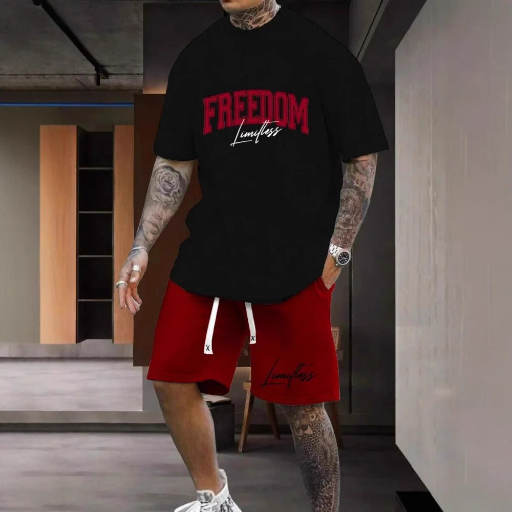 Men Personality Letter 3D Printing Shorts Set