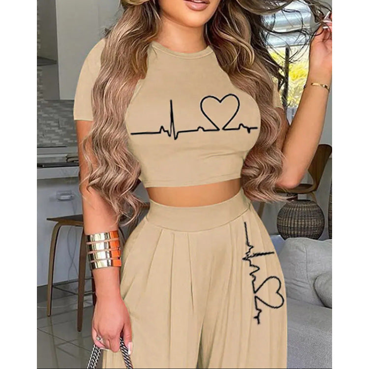 Women Oh My Heart Fashion Casual Printed Pants Set