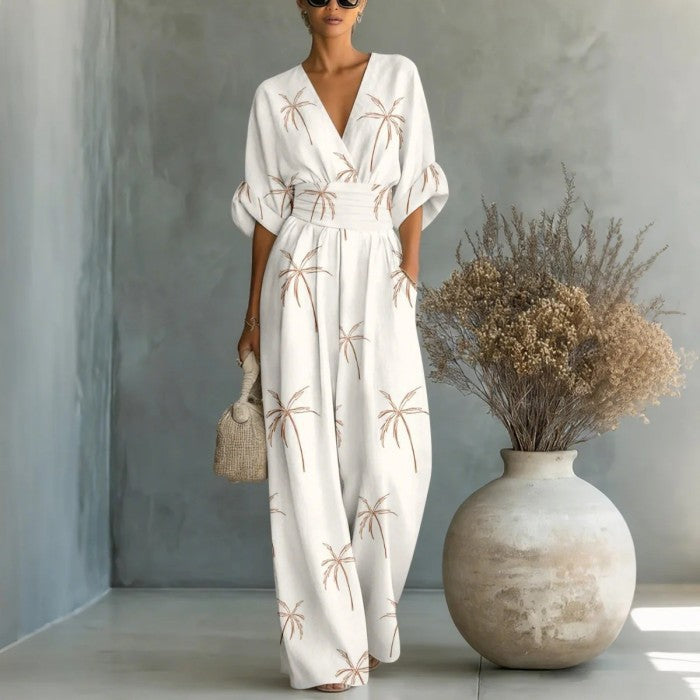 Women Waist-cinched Printed Jumpsuit