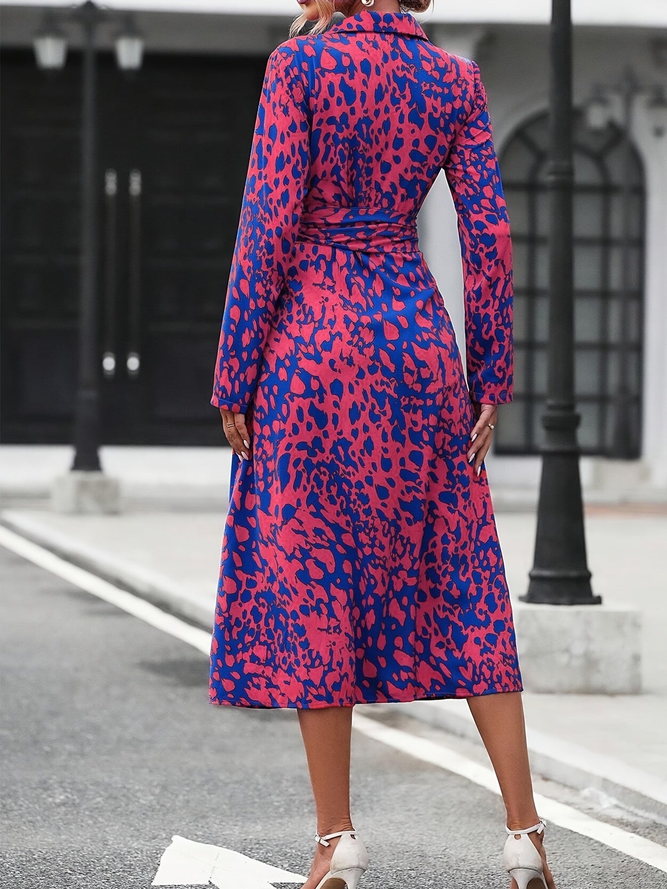 Women's All-Over Leopard Print Belted Casual Maxi Dress