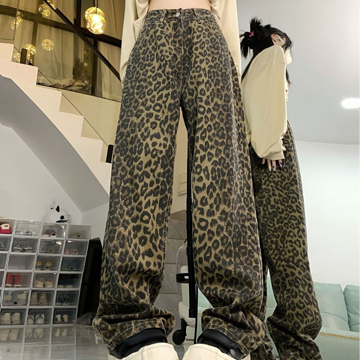 Women's Autumn Leopard American Retro Loose Trousers