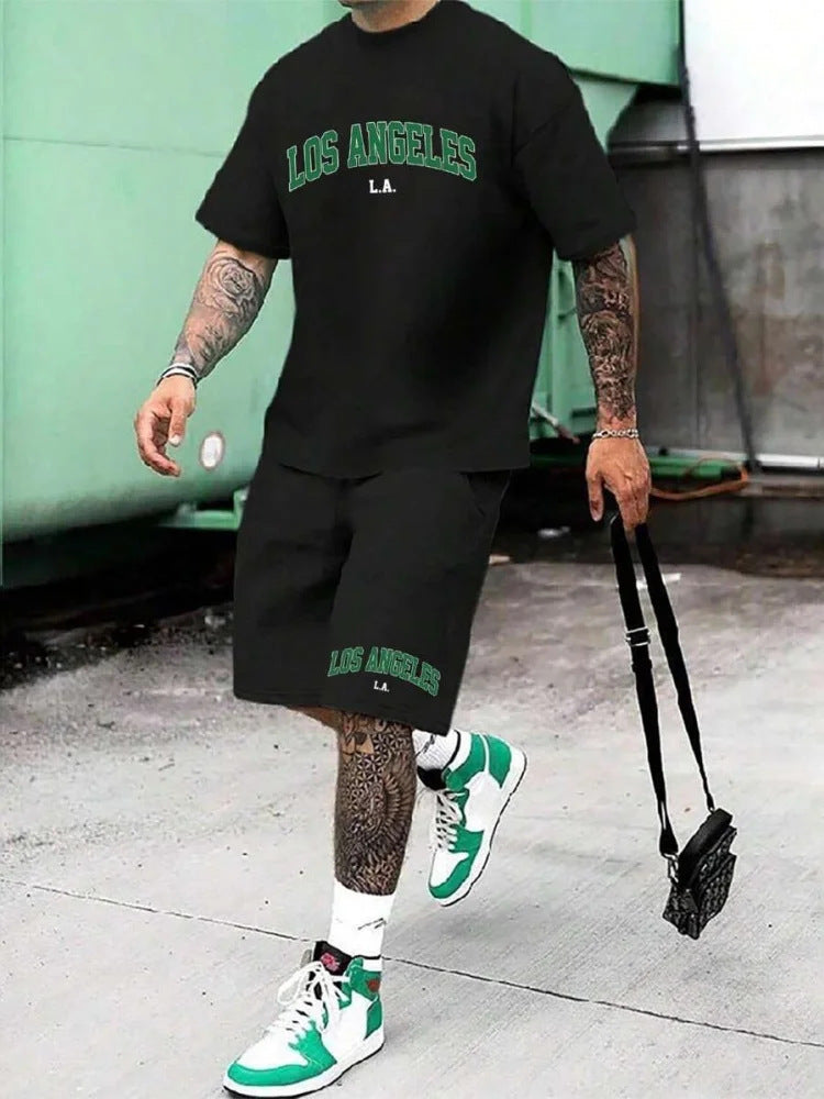 Men Personality Letter 3D Printing Shorts Set