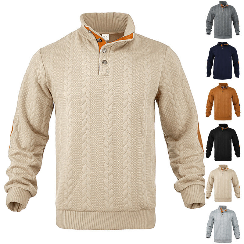 Men’s Jacquard Buckle Embroidered Patch Sweater