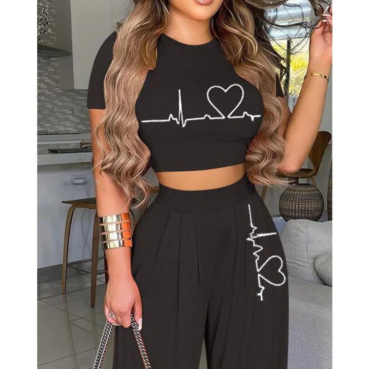 Women Oh My Heart Fashion Casual Printed Pants Set