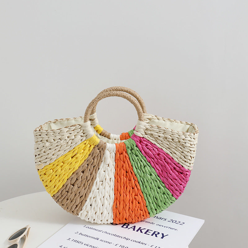 Beach Vacation Rainbow Straw Bag