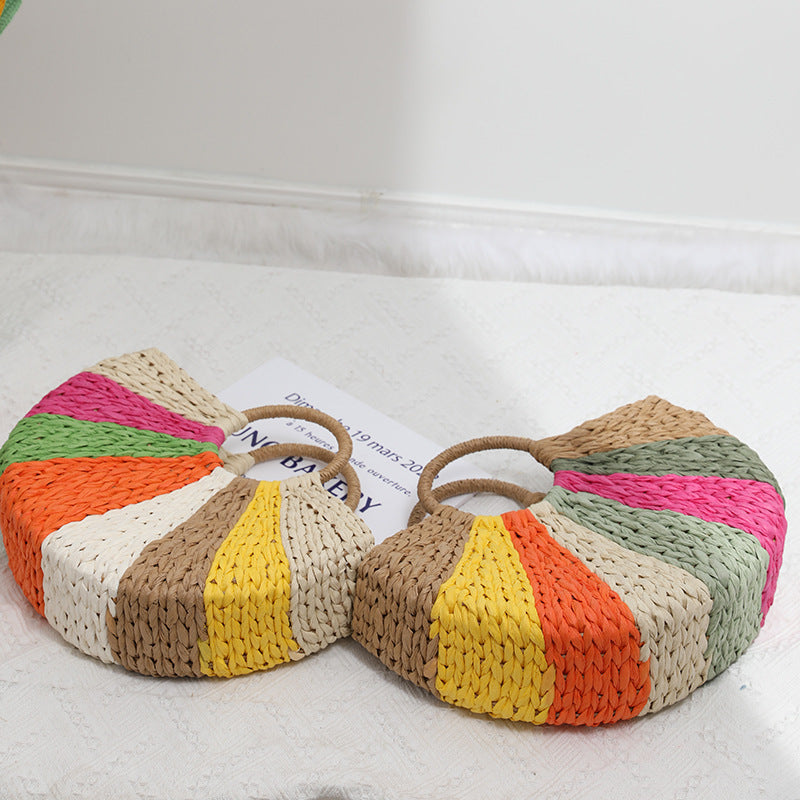 Beach Vacation Rainbow Straw Bag