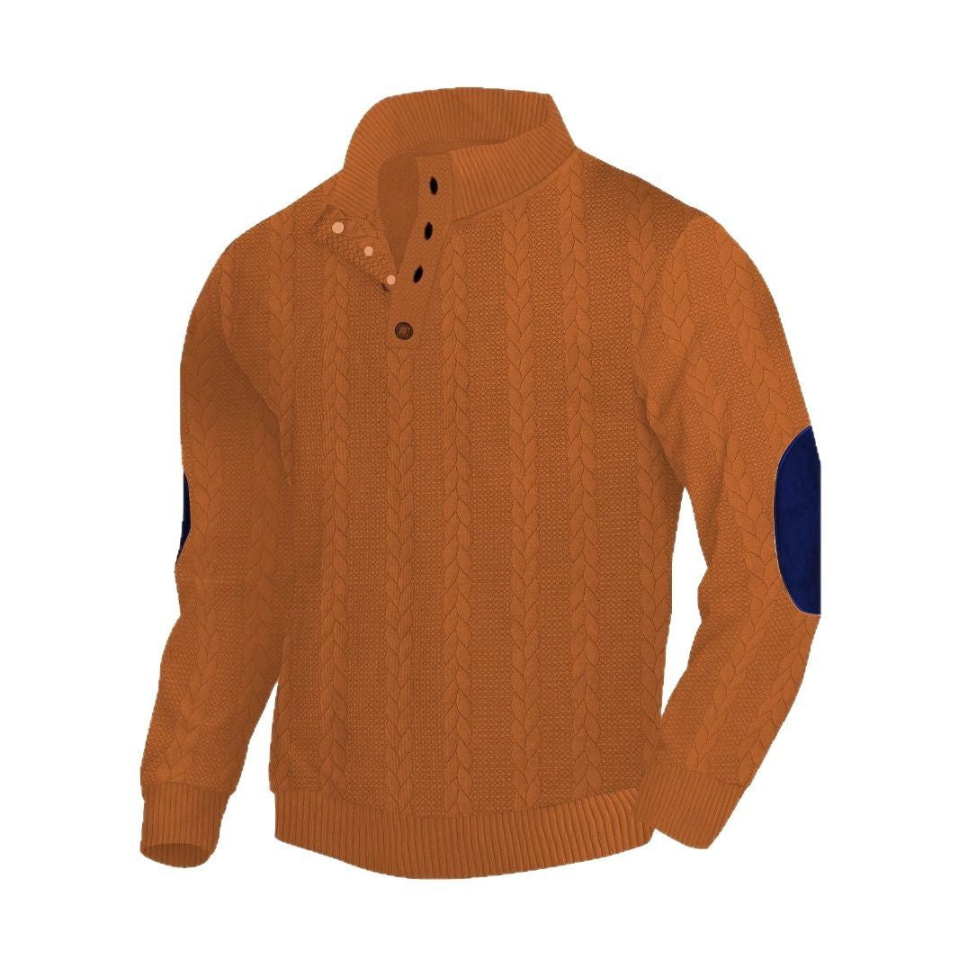 Men’s Jacquard Buckle Embroidered Patch Sweater