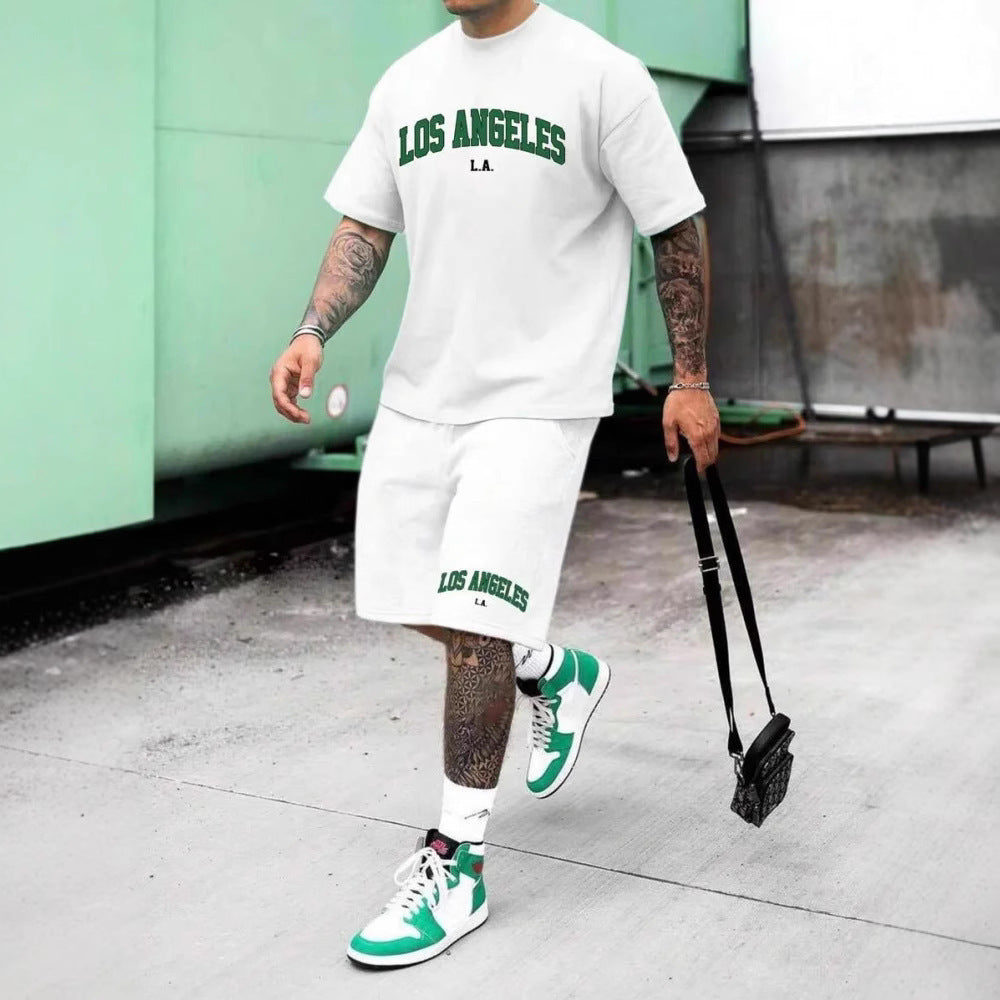 Men Personality Letter 3D Printing Shorts Set