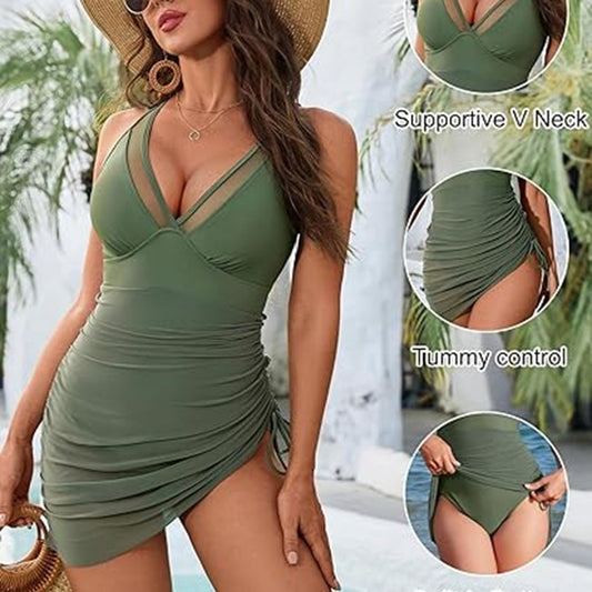 Women's Control Sheer Sarong Wrap Swimsuit