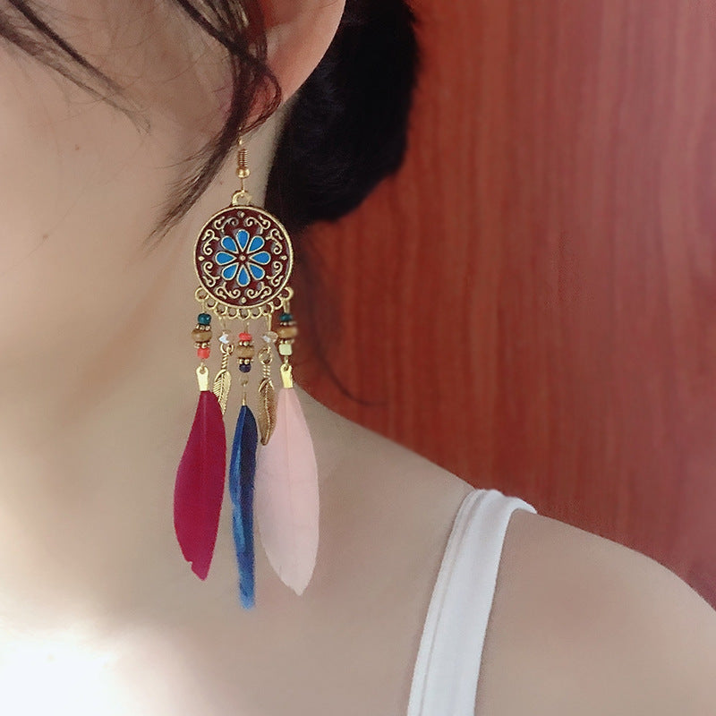 Women Tribal Feather Temperament  Earrings